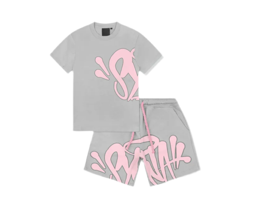 Syna World Logo Tee & Short Set 'Grey/Pink'