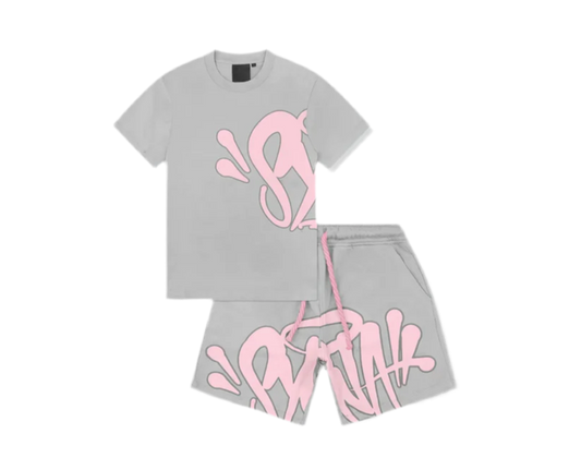 Syna World Logo Tee & Short Set 'Grey/Pink'